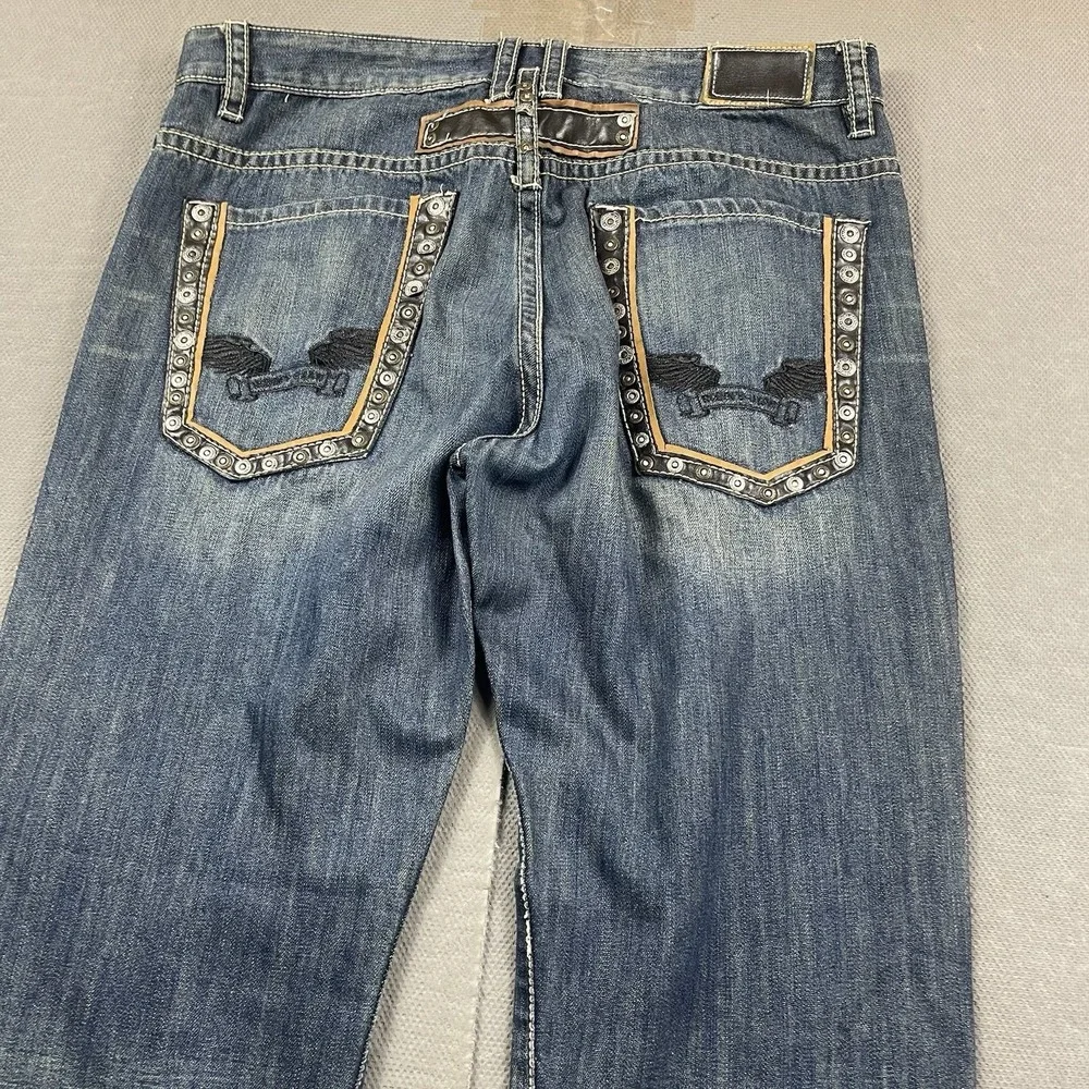 VTG Robins‎ Jean Mens 36x31 Rivet Wing Pockets Blue Faded Baggy Leg Jeans Denim